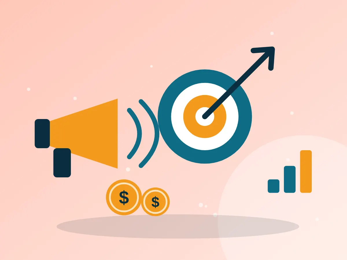 Advertising campaign dashboard with conversion funnel, analytics and social media posts