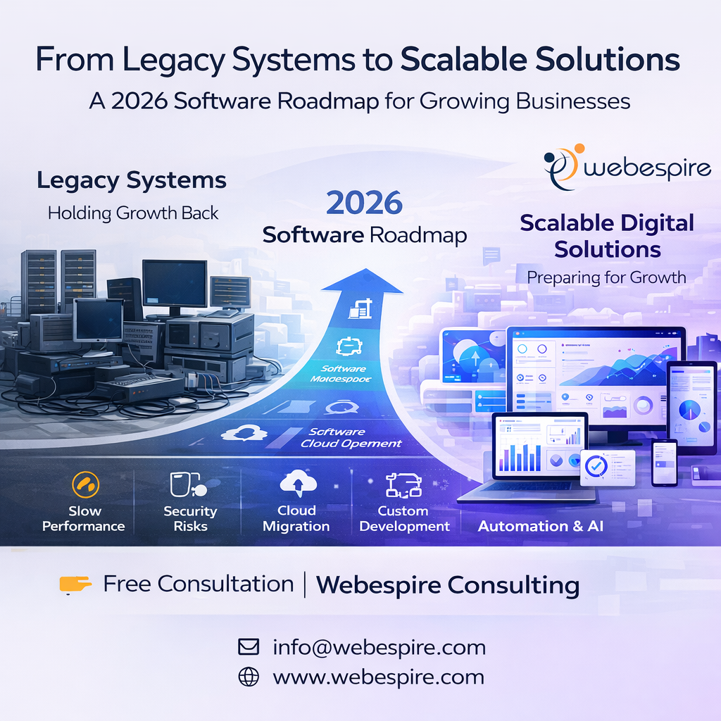 From legacy systems to scalable digital solutions showing a 2026 software roadmap for growing businesses by a custom software development company in Noida